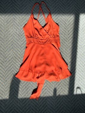 Amazon Women's Rust Orange Sleeveless Wrap Romper